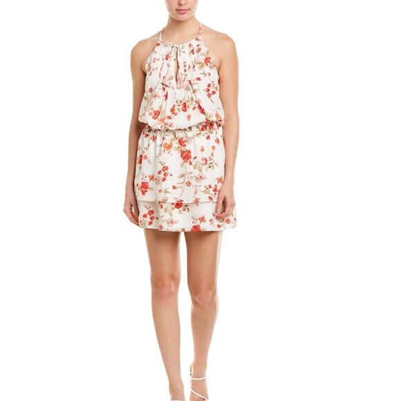 JOIE Halter Blouson Mini Dress Cream Red Floral Print M - Picture 1 of 11